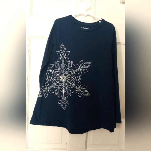 Lands' End Navy Snowflake Dress Long Sleeve - Picture 4 of 7